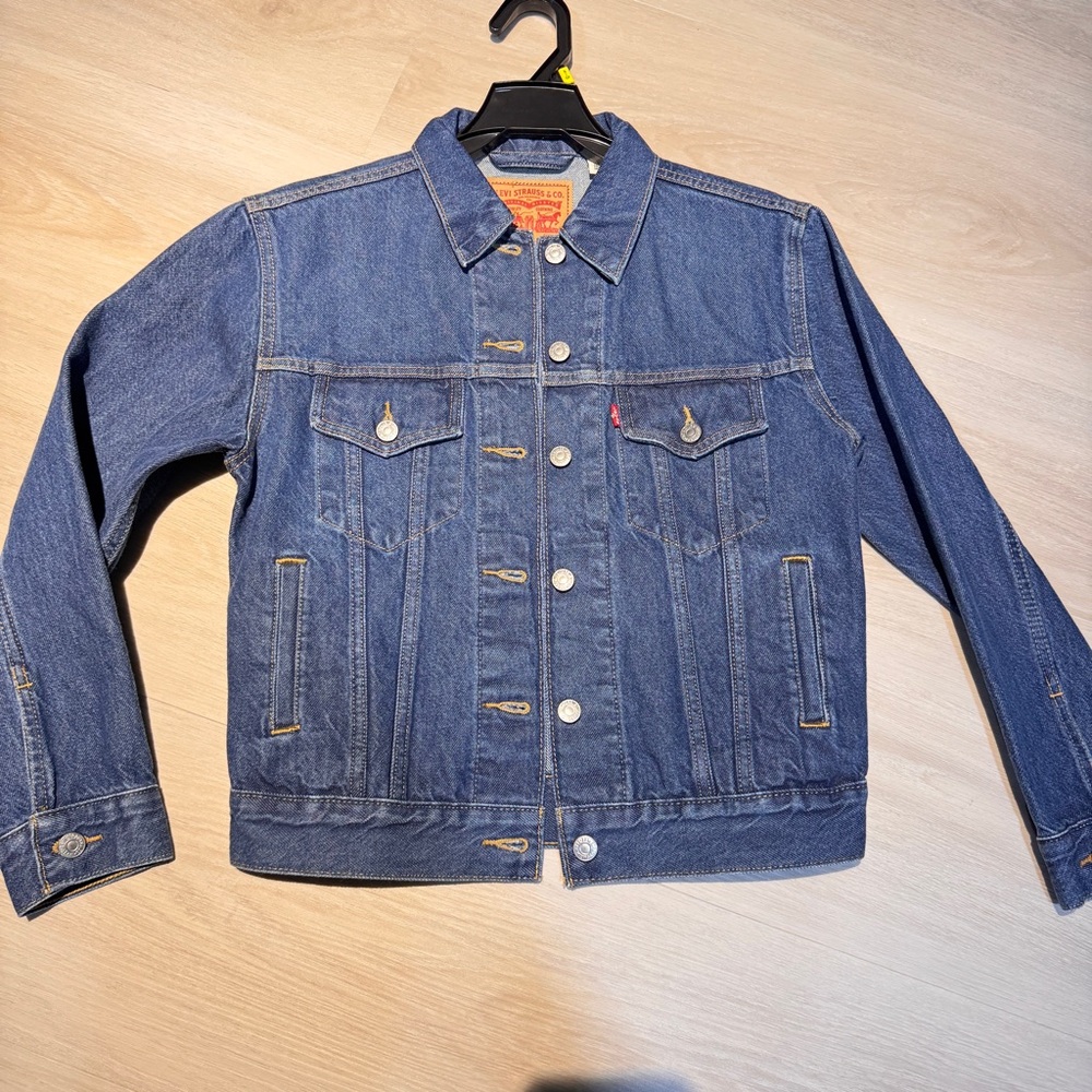 LEVI STRAUSS Ex-Boyfriend Darker Blue Denim Trucker Jacket 29944-0011- Size xs